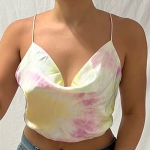 Zara backless pastel tie day satin top